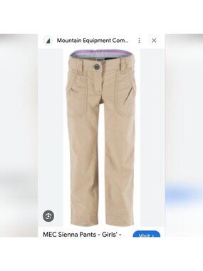 MEC Sienna Cotton Pants Tan Girls Size 10 Adjustable Waist